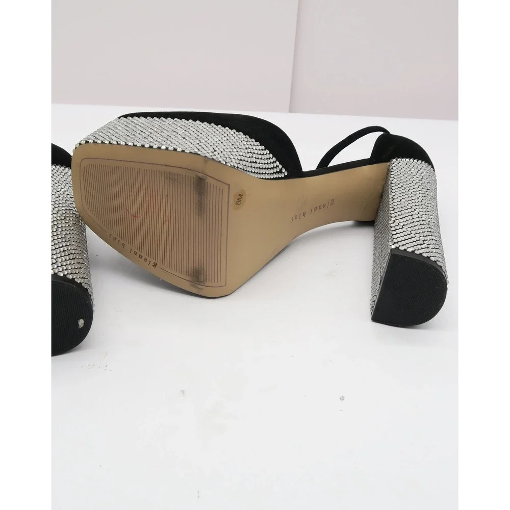 Gianni Bini Rhinestone Platform Heels Black Suede Block Heel Ankle Strap Pumps 8